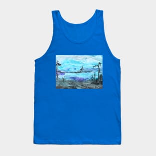 Landscape in blue shades. Encaustic, art decoration, sketch. Tank Top